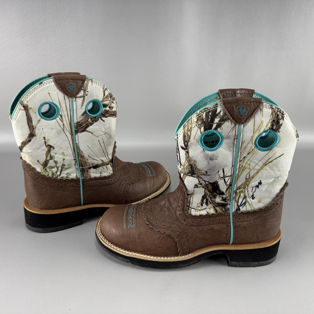 Ariat Fatbaby Womens Boots Size 7B Teal Brown Camo Country Cowgirl Western Rodeo